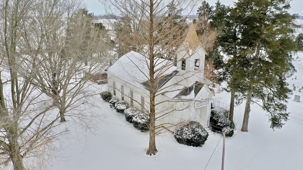 white and brown house covered with snow