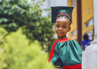 girl in blue academic dress