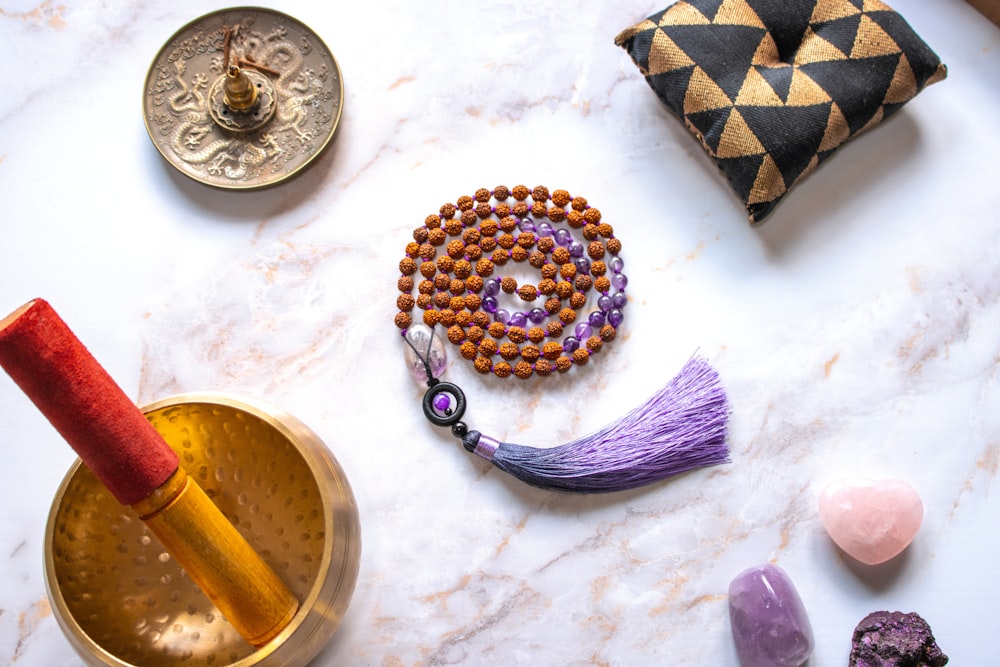 purple and gold beaded necklace