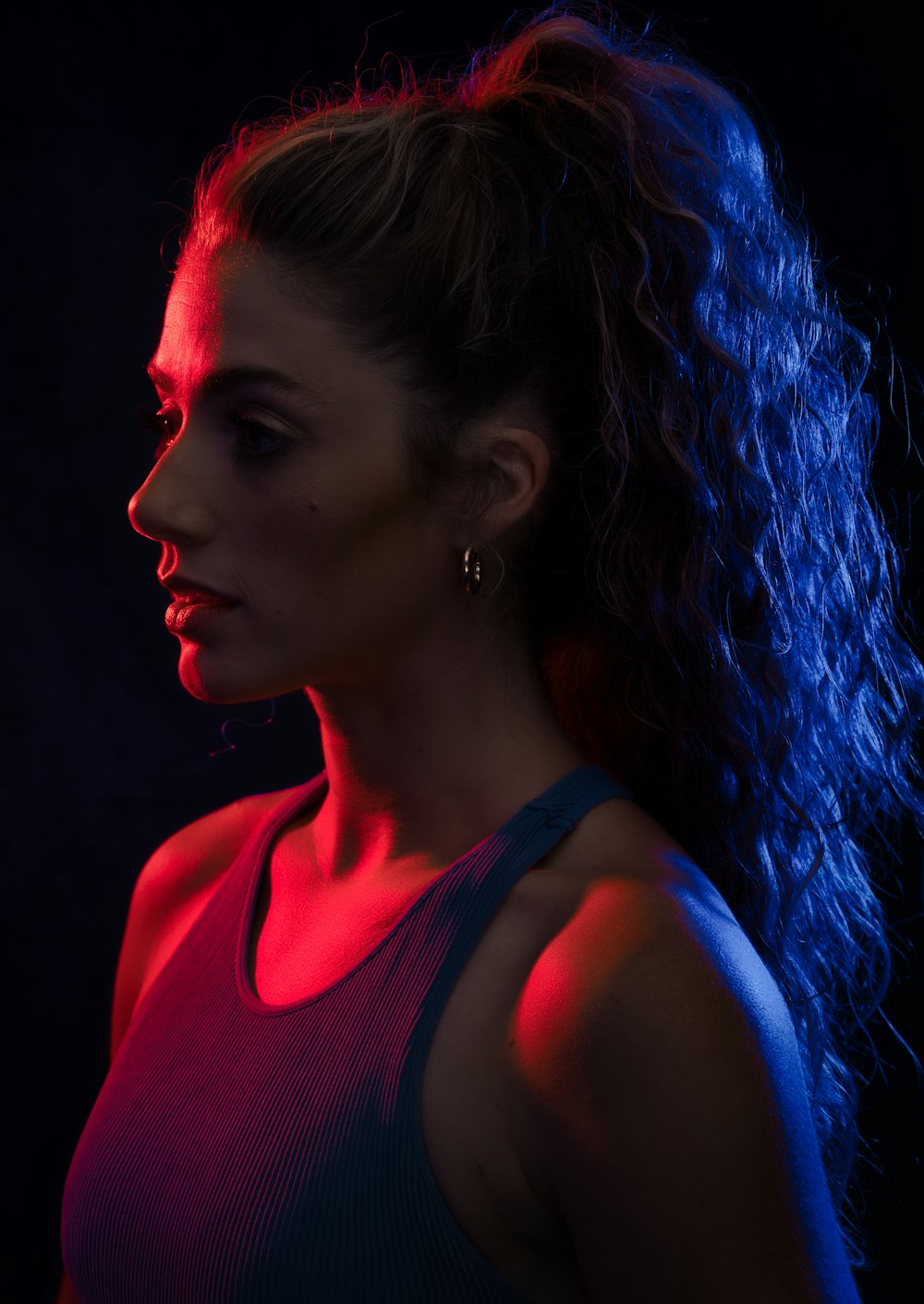 woman in red tank top