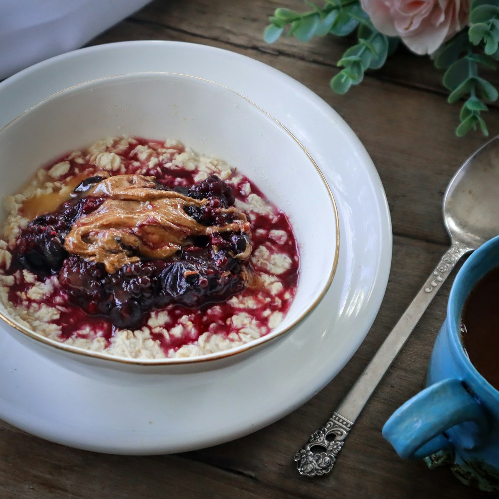 white ceramic bowl with food