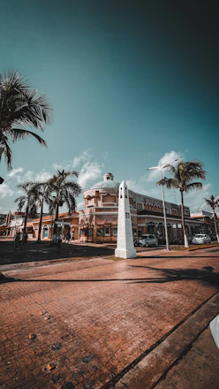 white and brown concrete building near palm trees under blue sky during daytime