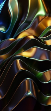 Fluid metallic waves with reflective surfaces intertwine, creating a dynamic and modern aesthetic with a sense of motion.