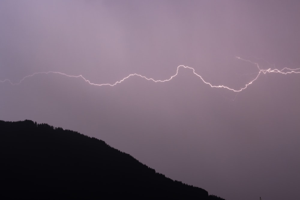 lightning strike on mountain during night time