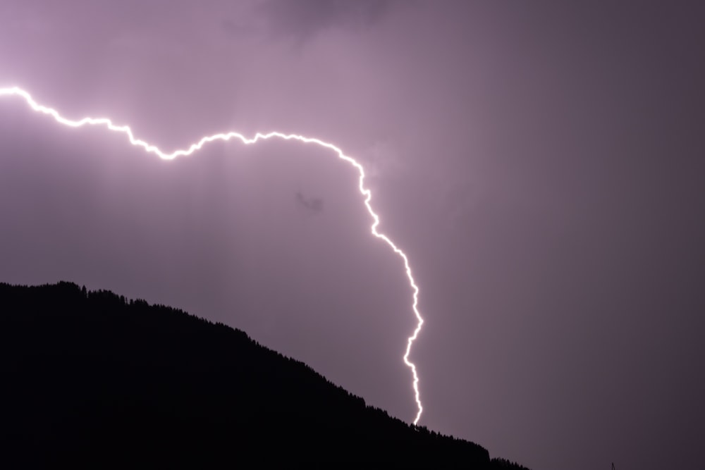 lightning strike on mountain during night time