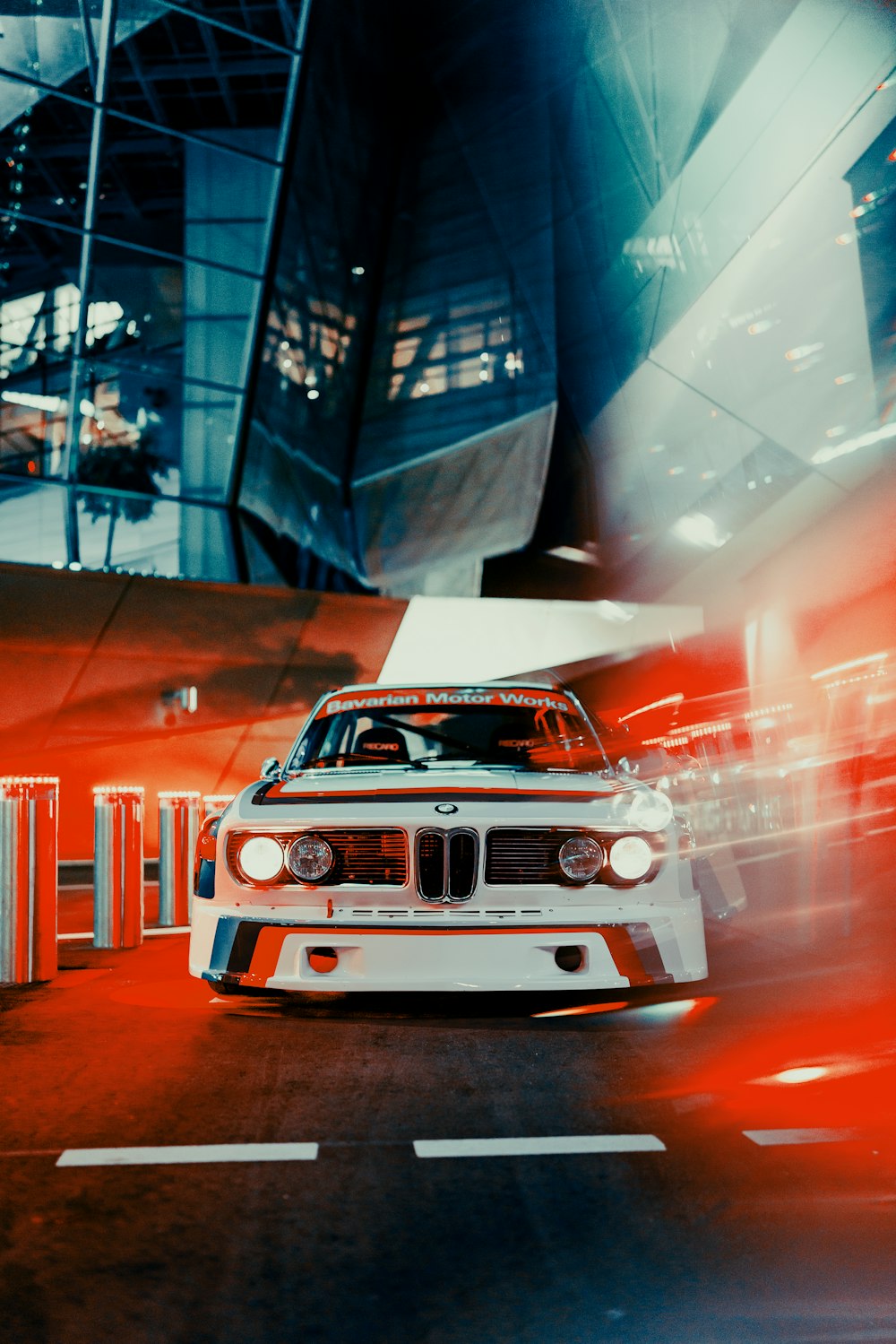 white and red car in a room