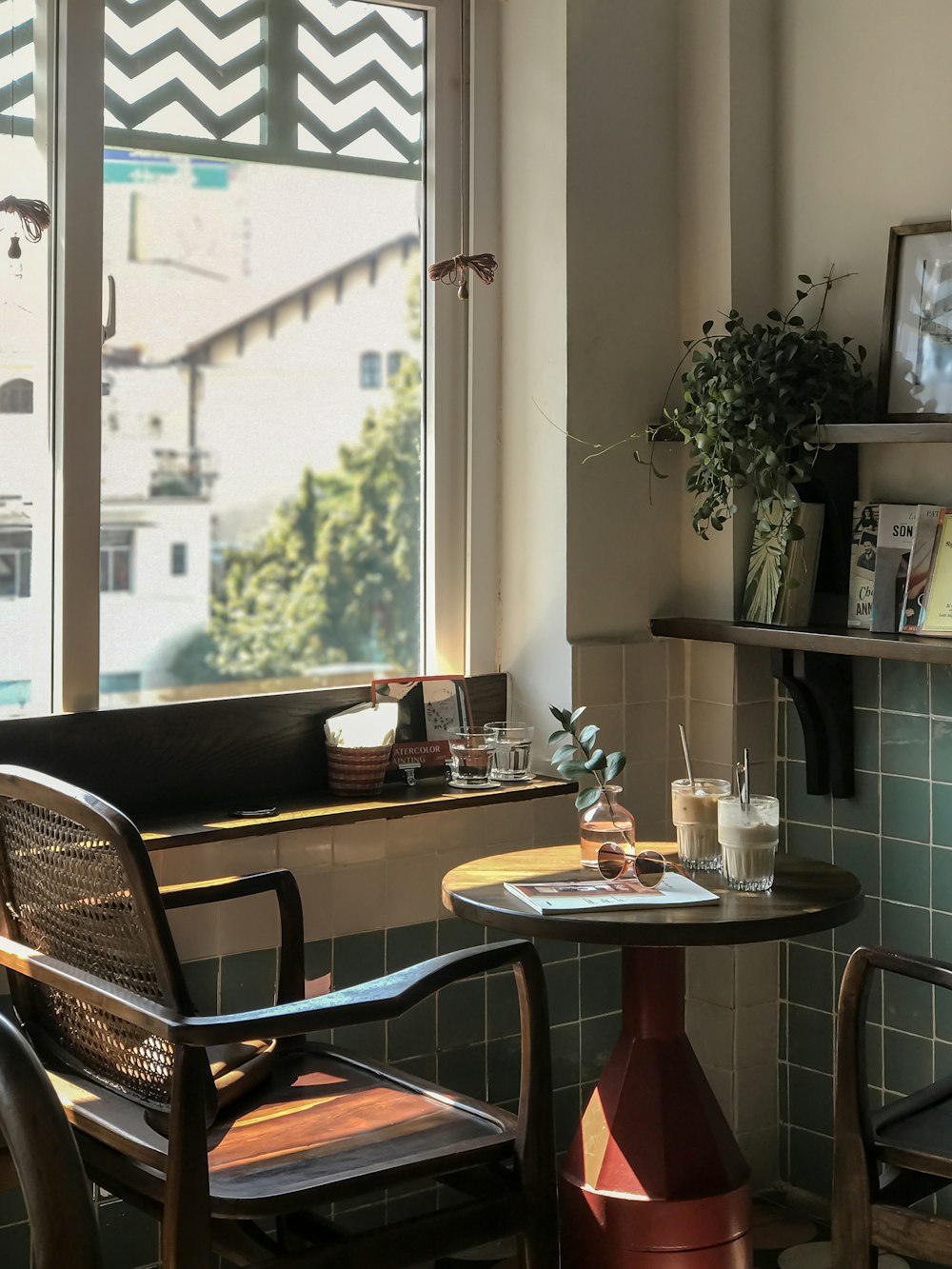 brown wooden table with chairs