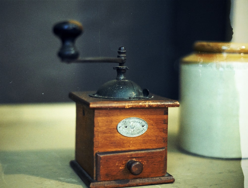 brown and black wooden box