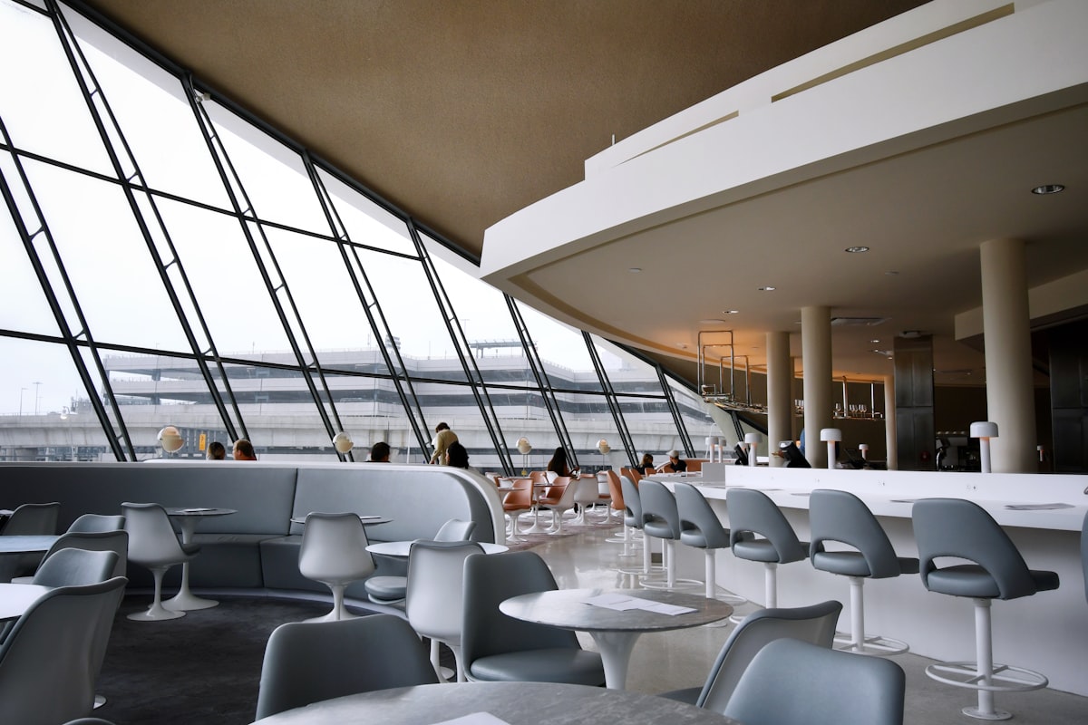 Modern airport lounge with elegant seating