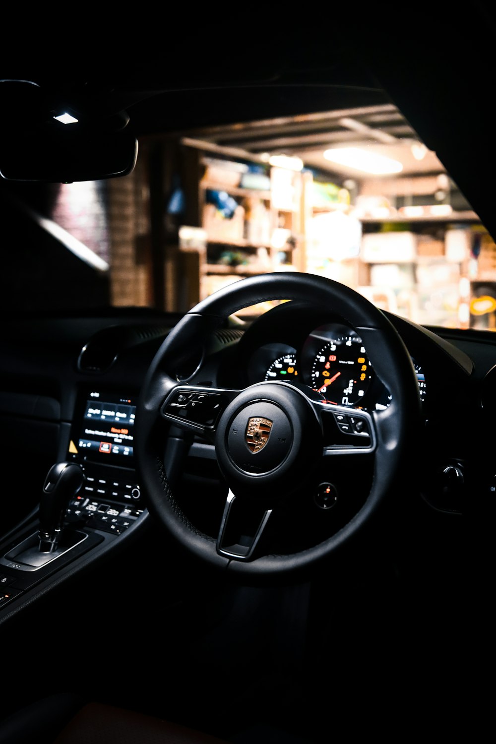 black and silver steering wheel