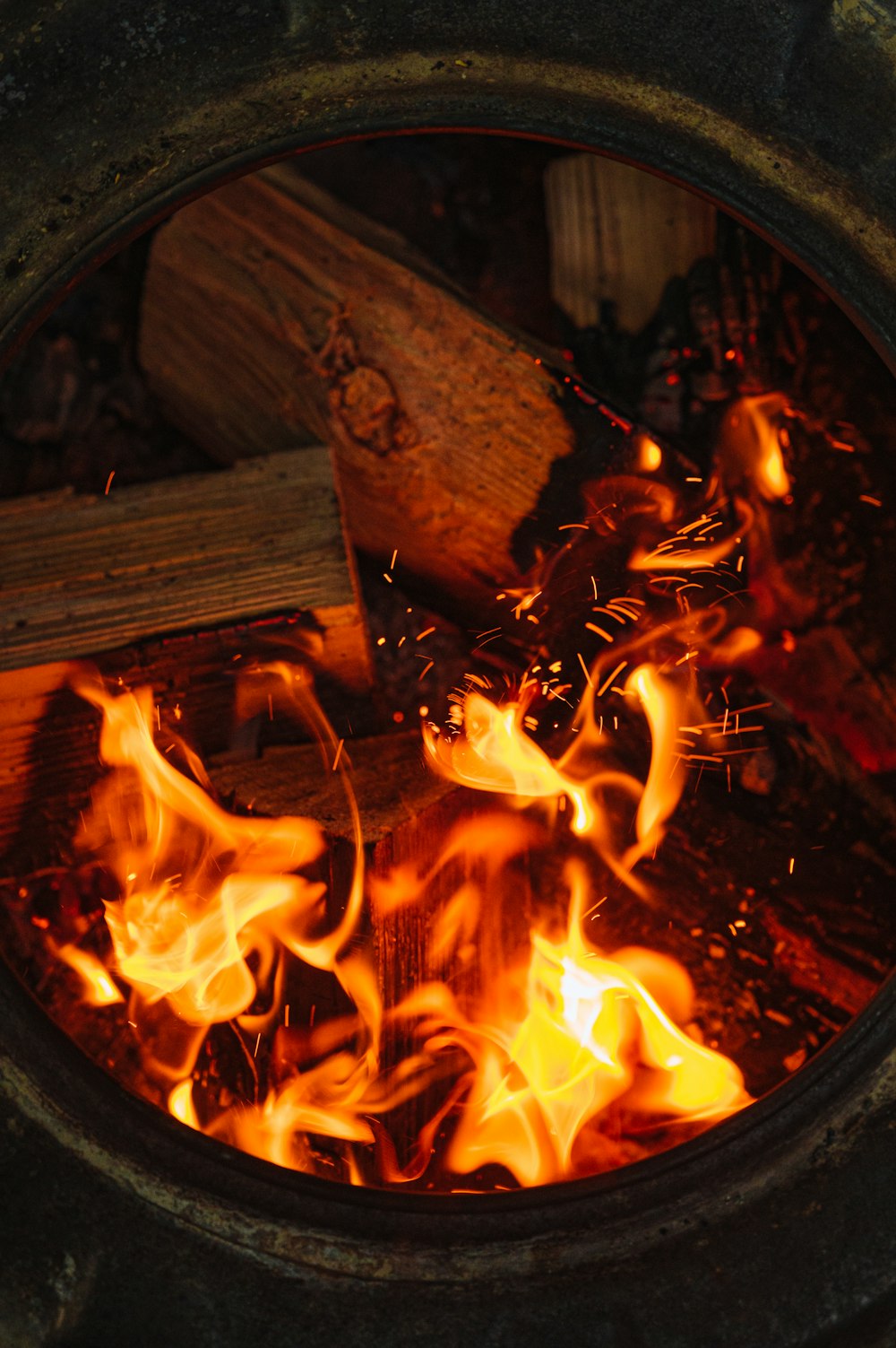 burning wood on fire pit