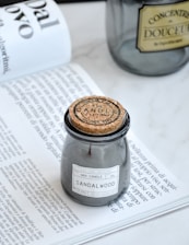 clear glass jar with white label