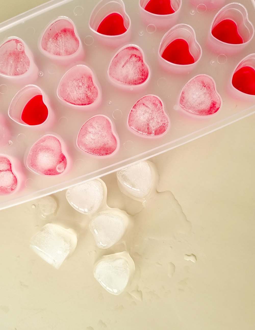 pink and white ice cubes