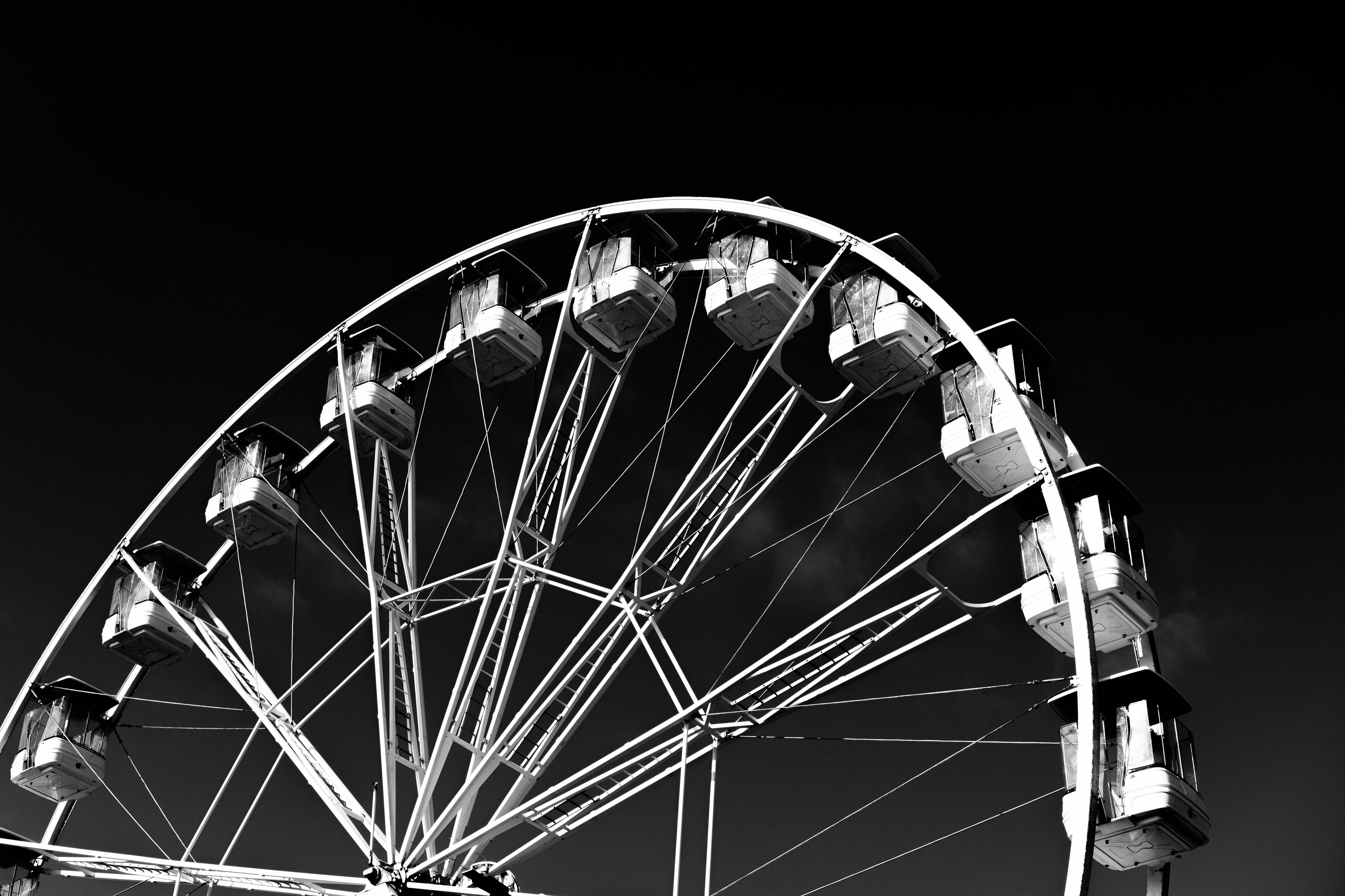 grayscale photo of ferris wheel