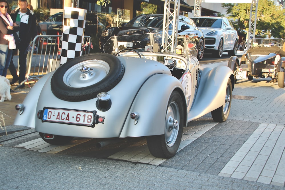 white and black vintage car