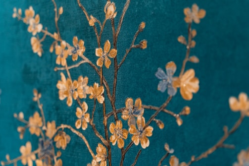 Close-up of an AI-generated floral pattern with delicate details and subtle metallic highlights.