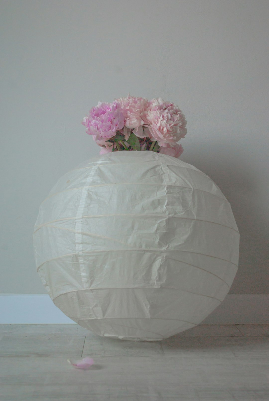 white and pink floral round lantern