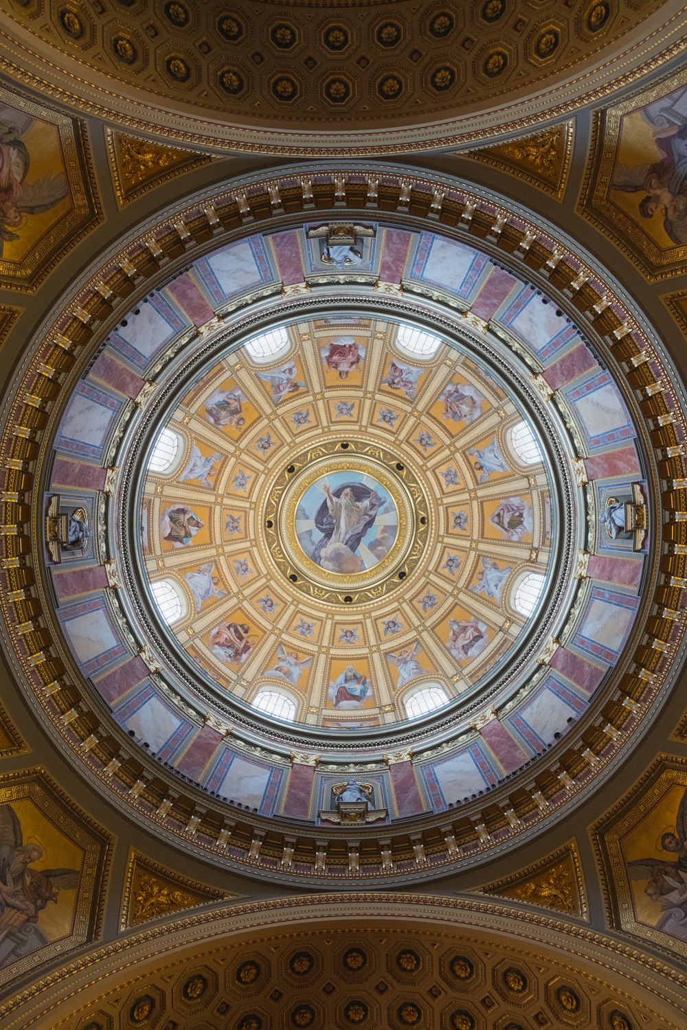 brown and blue round ceiling