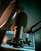 Close-up of Aaron's microphone setup for recordings.