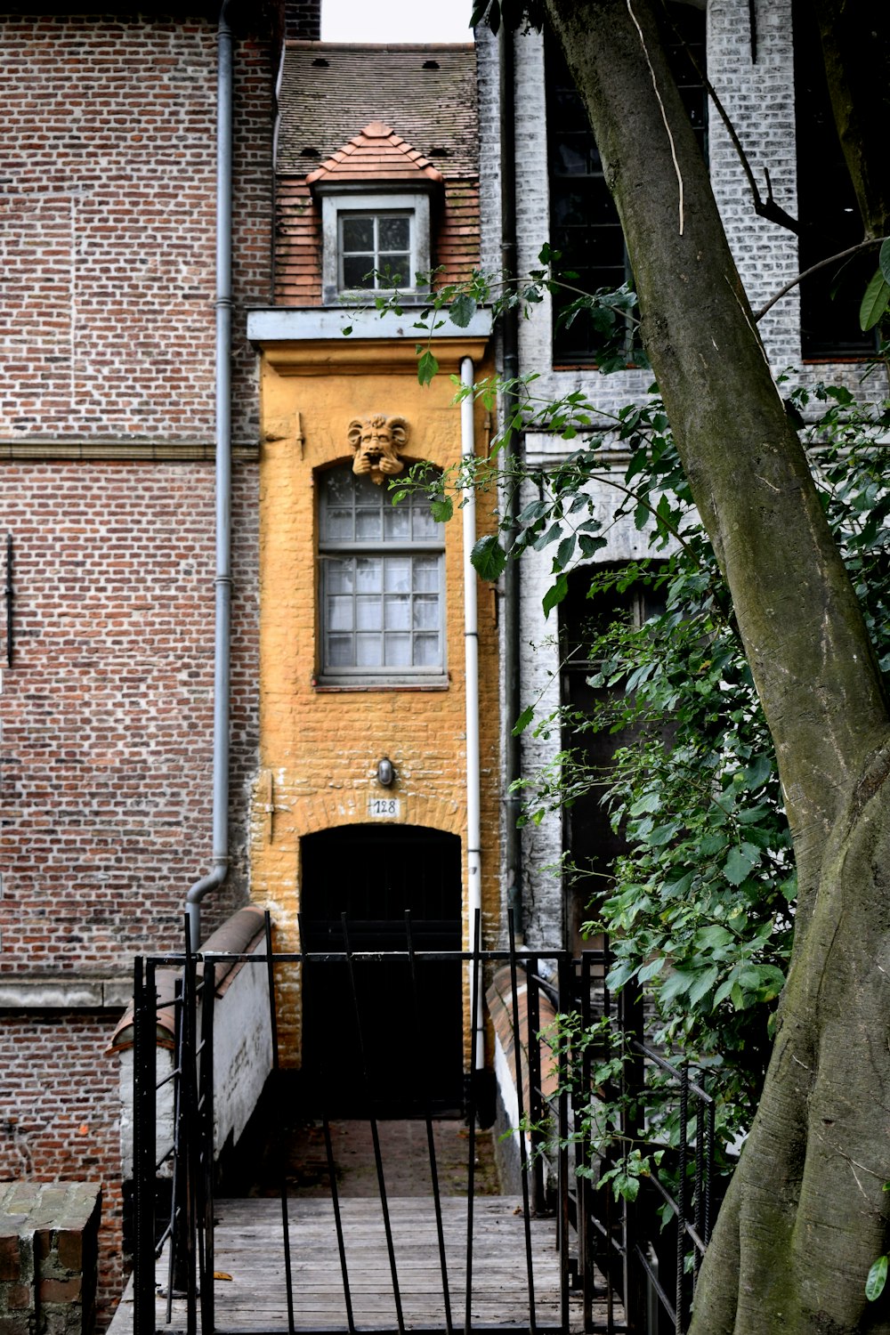 brown brick building with green vines