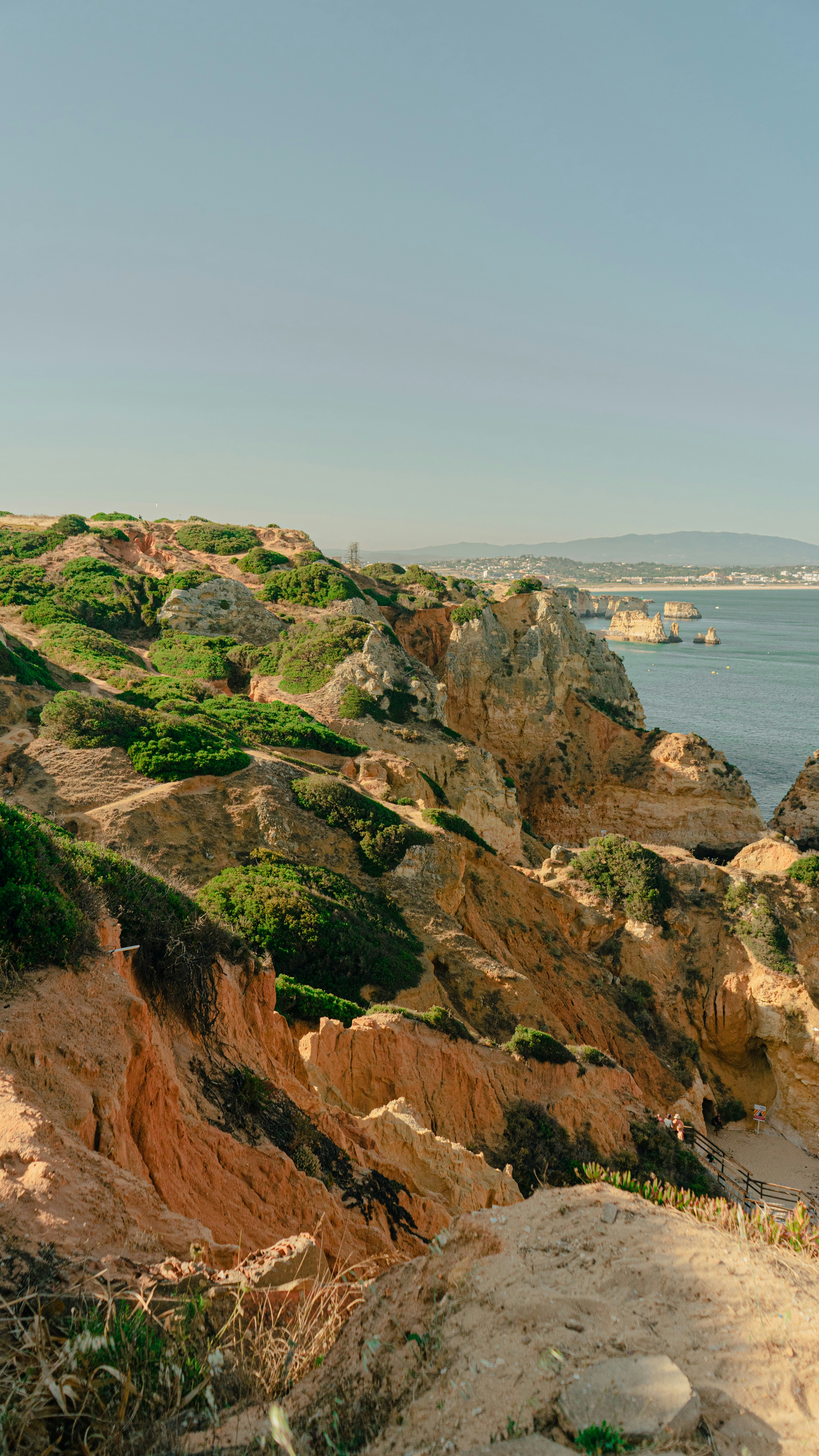 brown and green rock formation near body of water during daytime