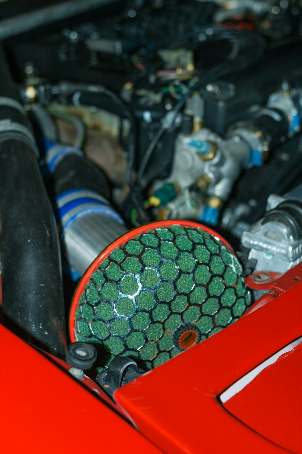 green and black car engine