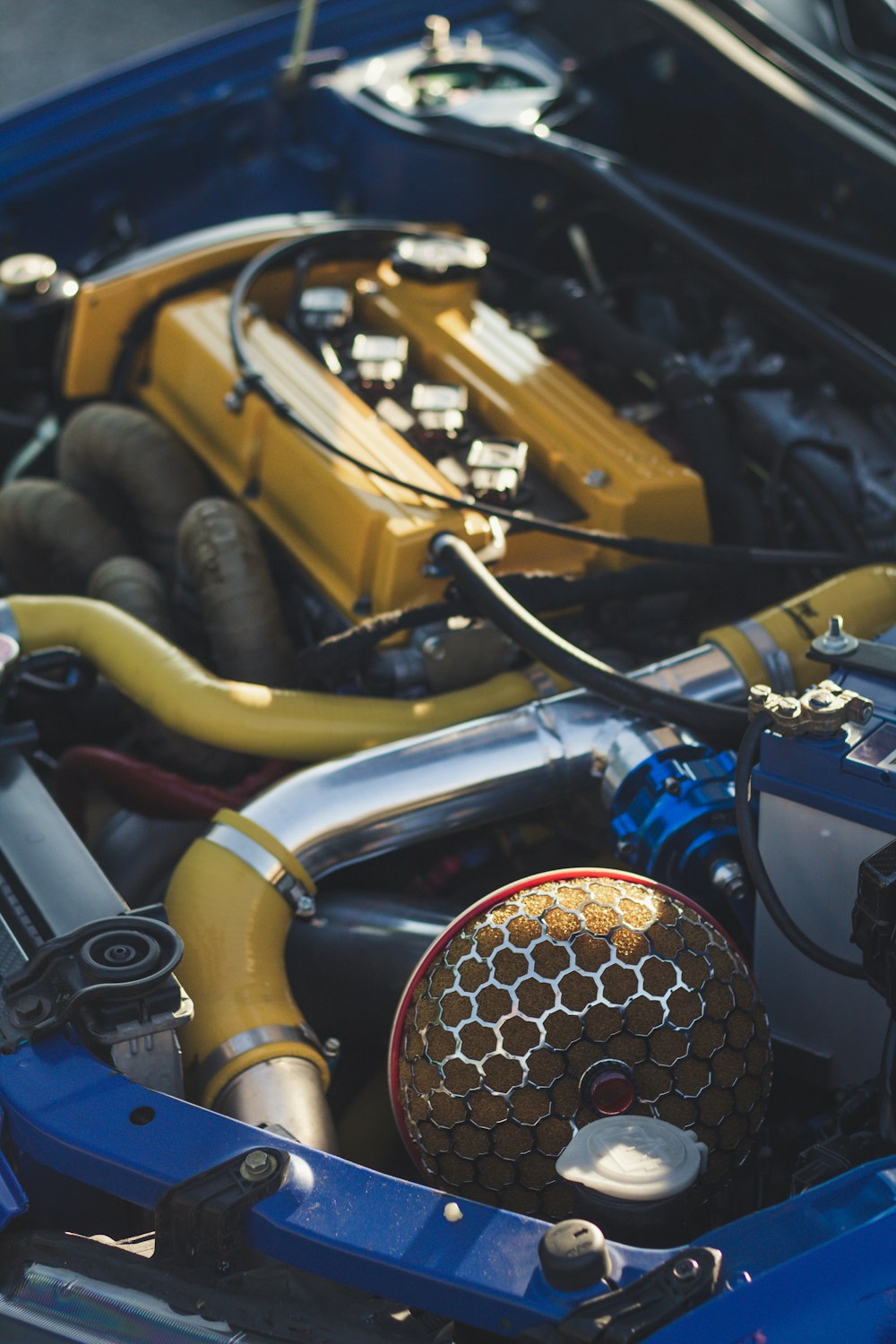 yellow and black car engine