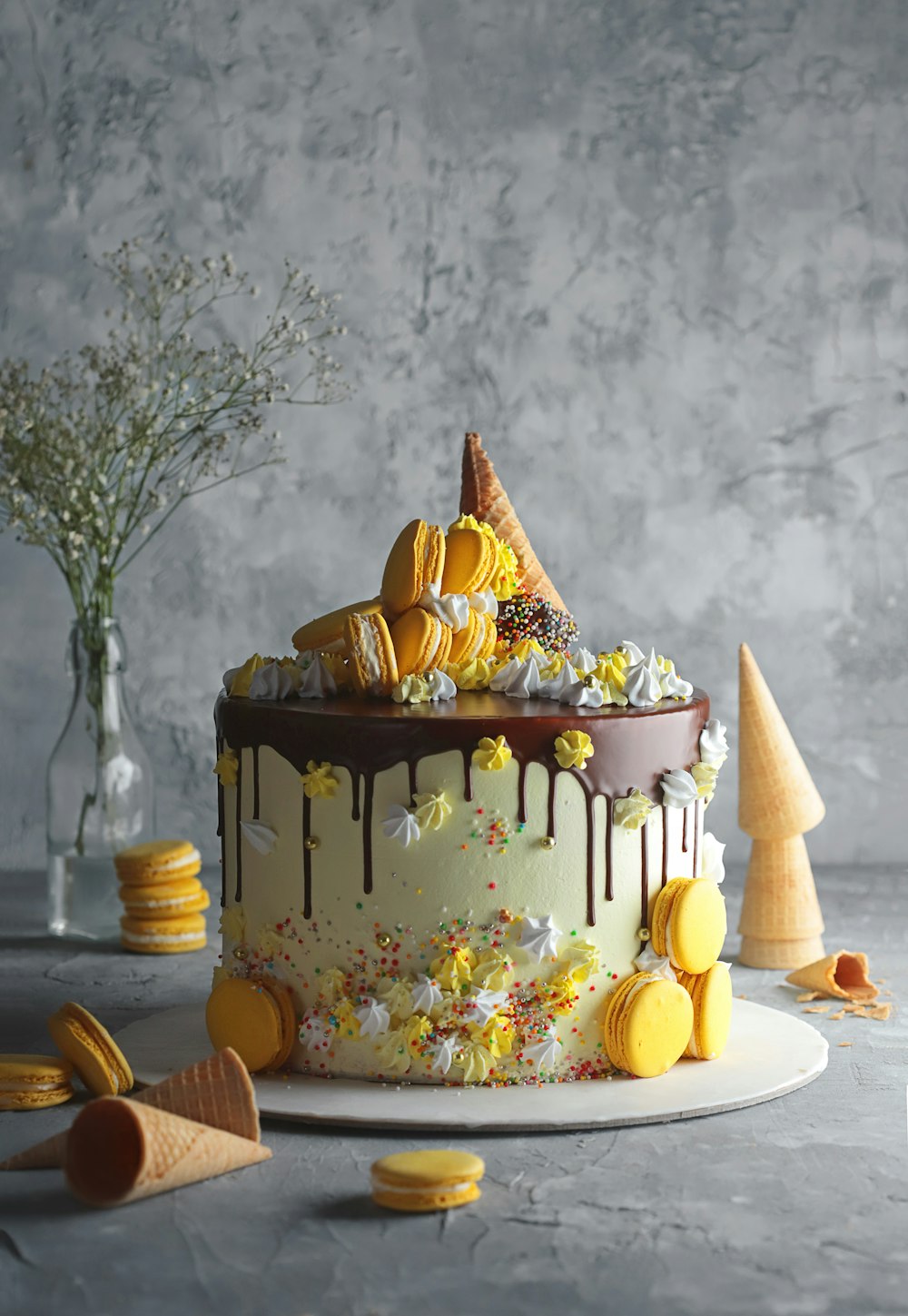 yellow and white floral cake