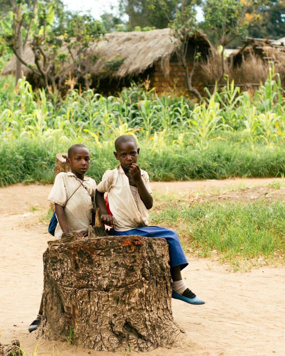 man in brown button up shirt carrying brown woven basket with 2 children during daytime