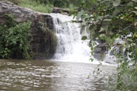 A serene view of a Balinese waterfall.