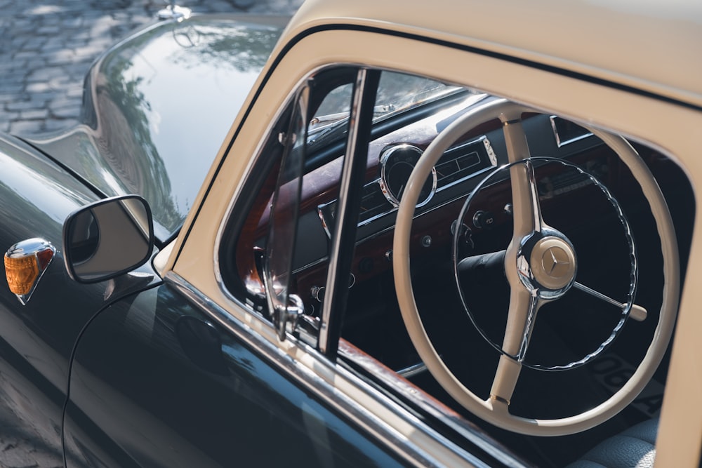 brown and silver steering wheel