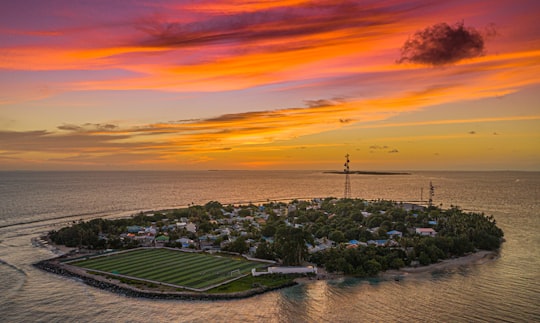 aerial view of city during sunset in Kurendhoo Maldives