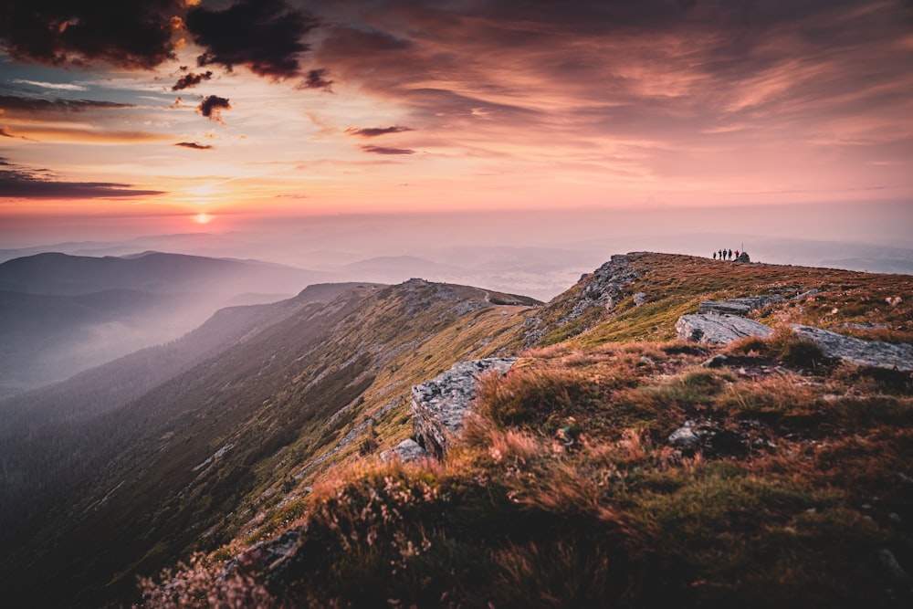 green grass field on mountain during sunset