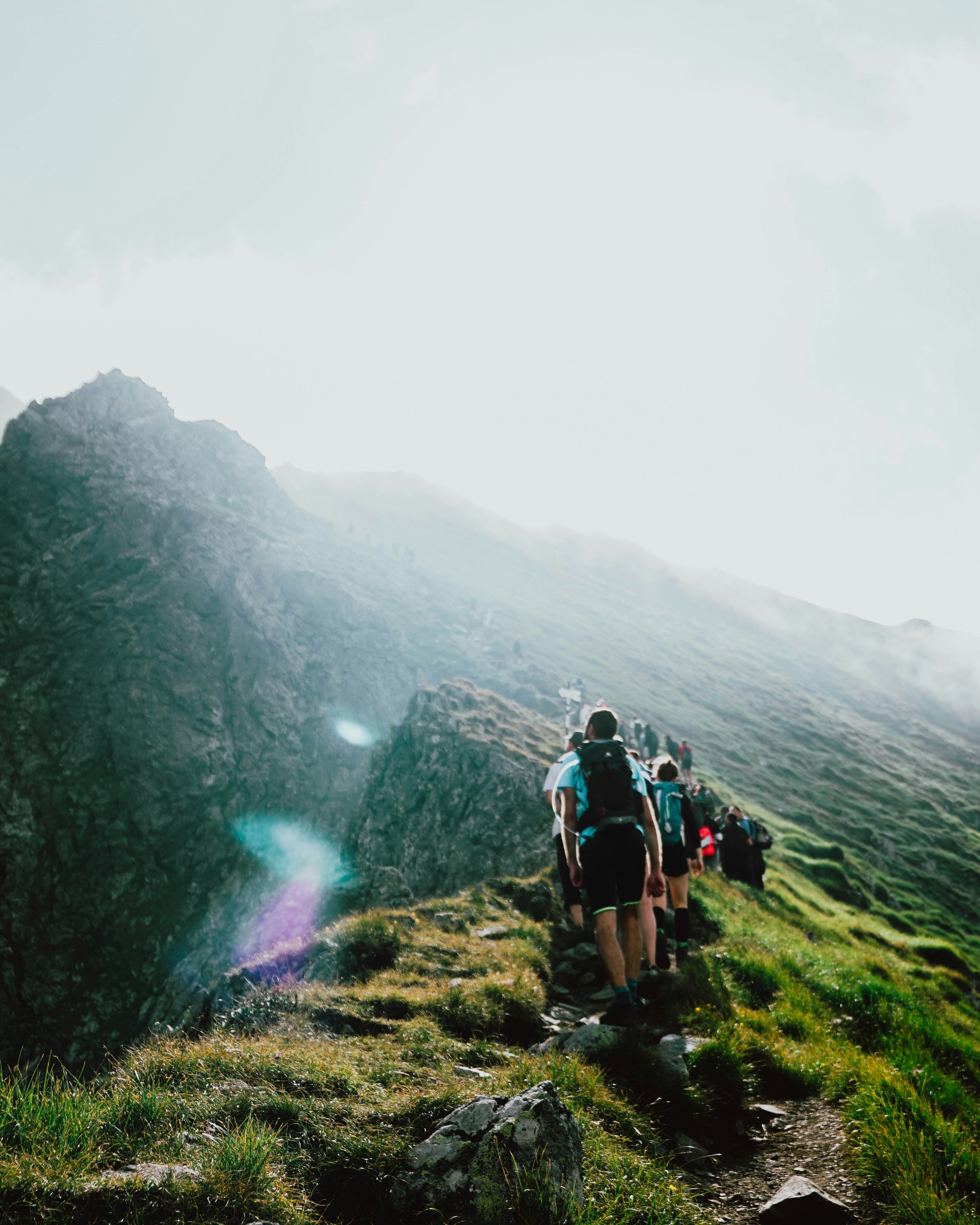 2 men hiking on mountain during daytime