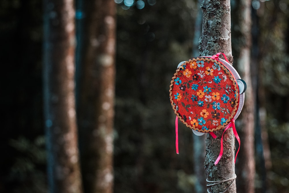 red and white round hanging ornament