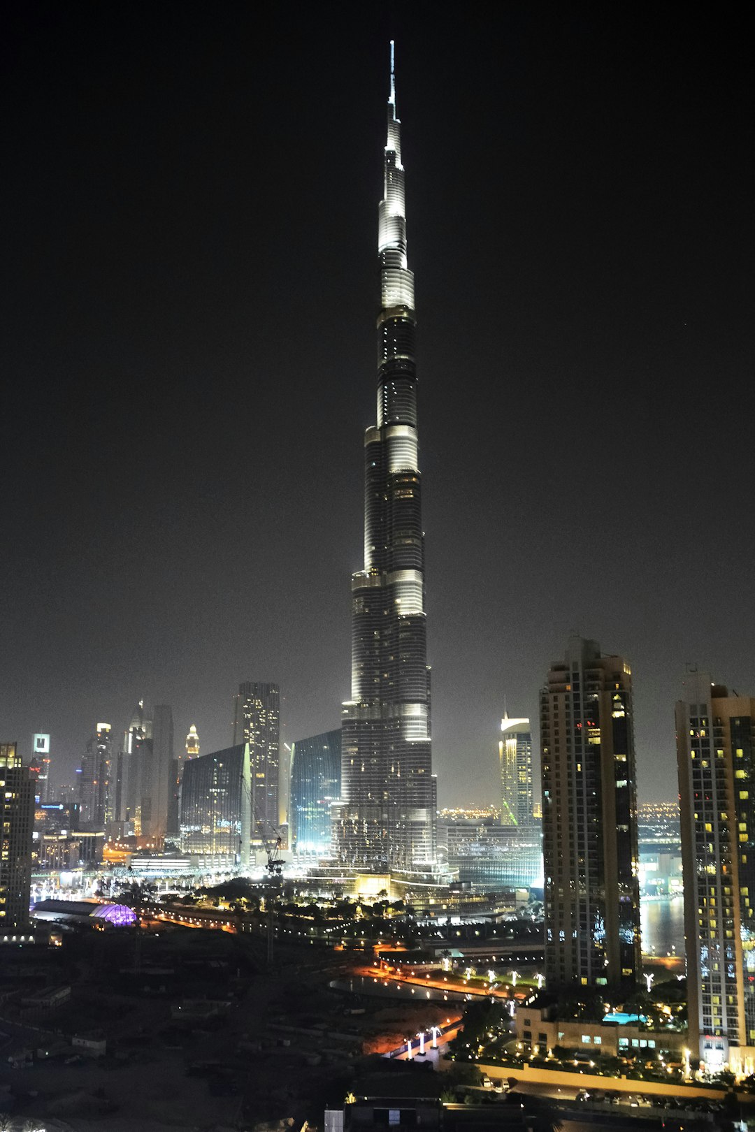 city skyline during night time