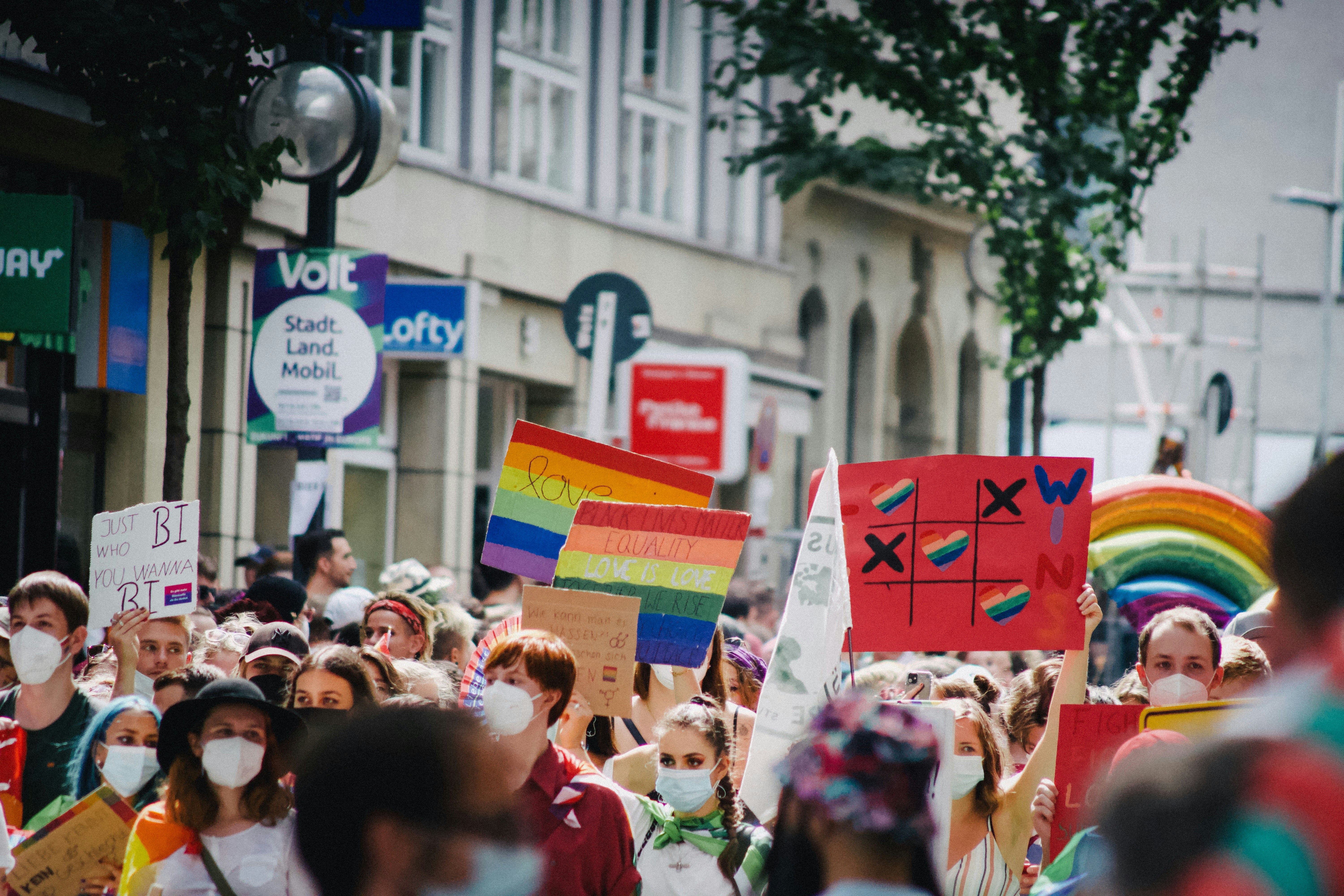 Protestors from the LGTBQ+ community Christopher Street Day 2021 (CSD) in Stuttgart, Germany