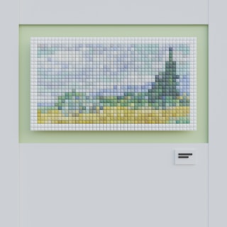 A close-up of a completed colorful puzzle featuring a scenic landscape with intricate details