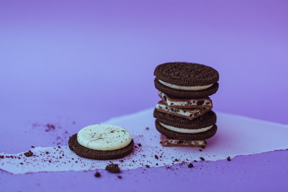 chocolate cookies on white surface