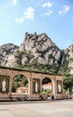A scenic view of a popular travel destination with tourists.