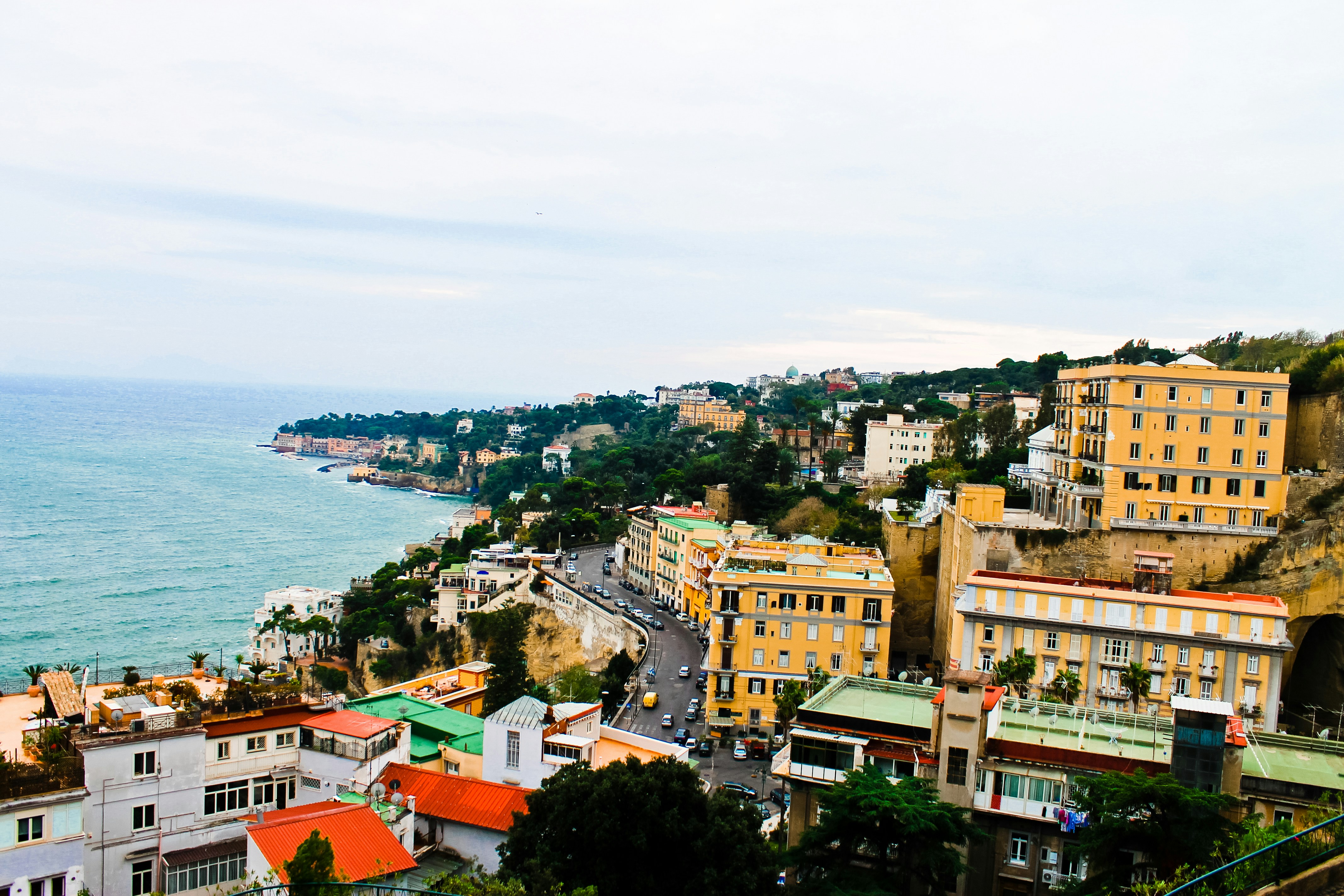 aerial view of city buildings near body of water during daytime, 