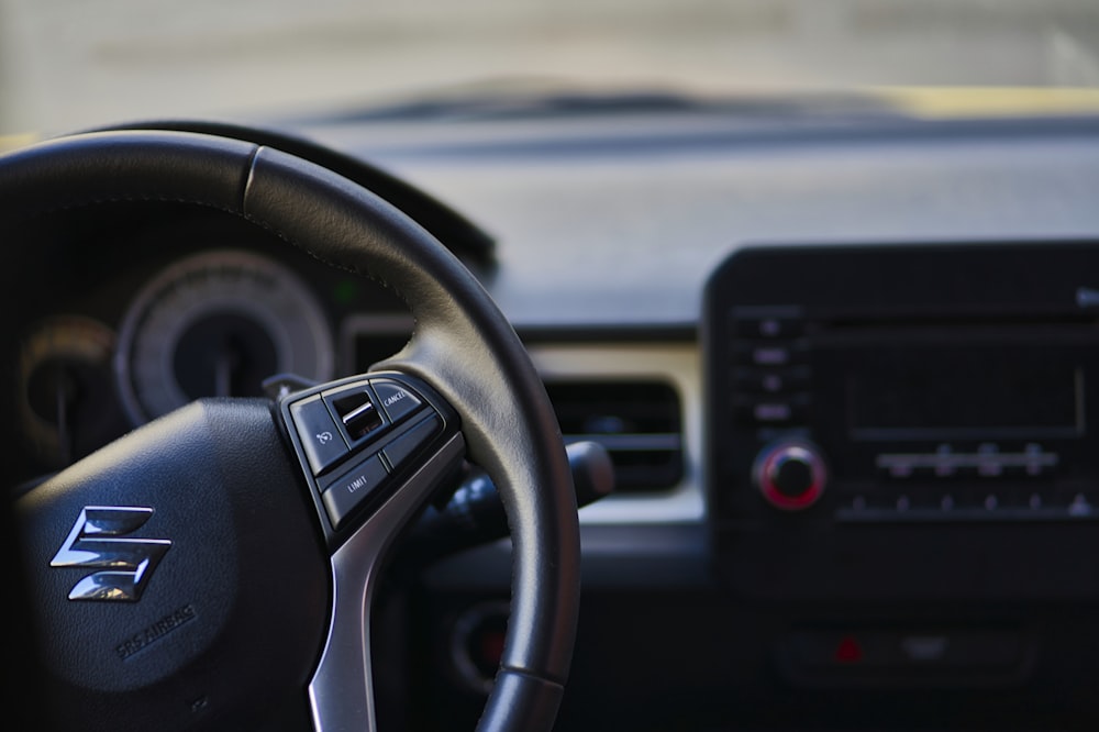 black steering wheel in car