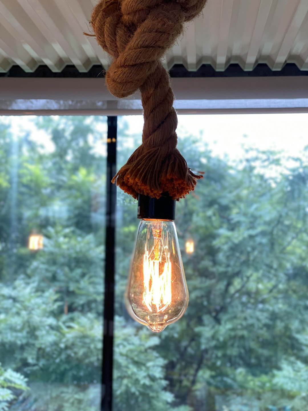 brown rope on clear glass pendant lamp
