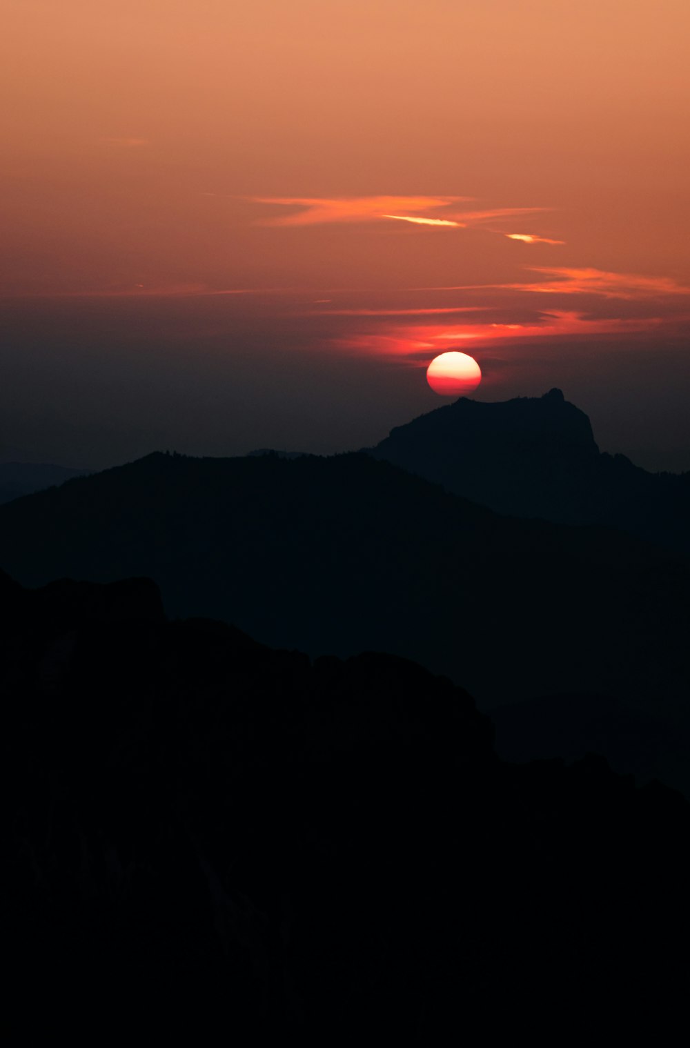 silhouette of mountain during sunset