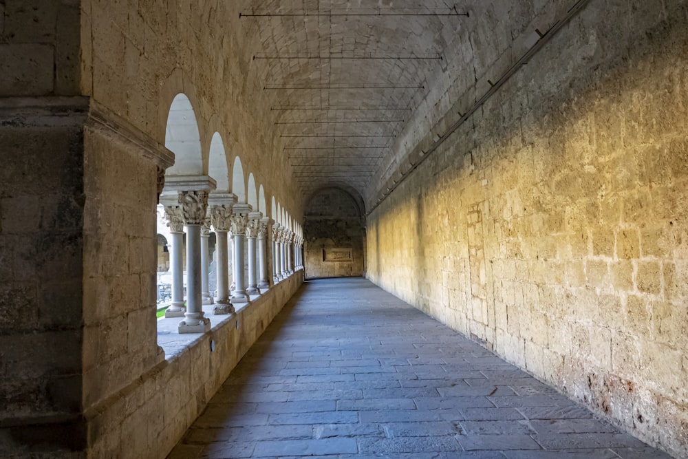 blue and white concrete hallway