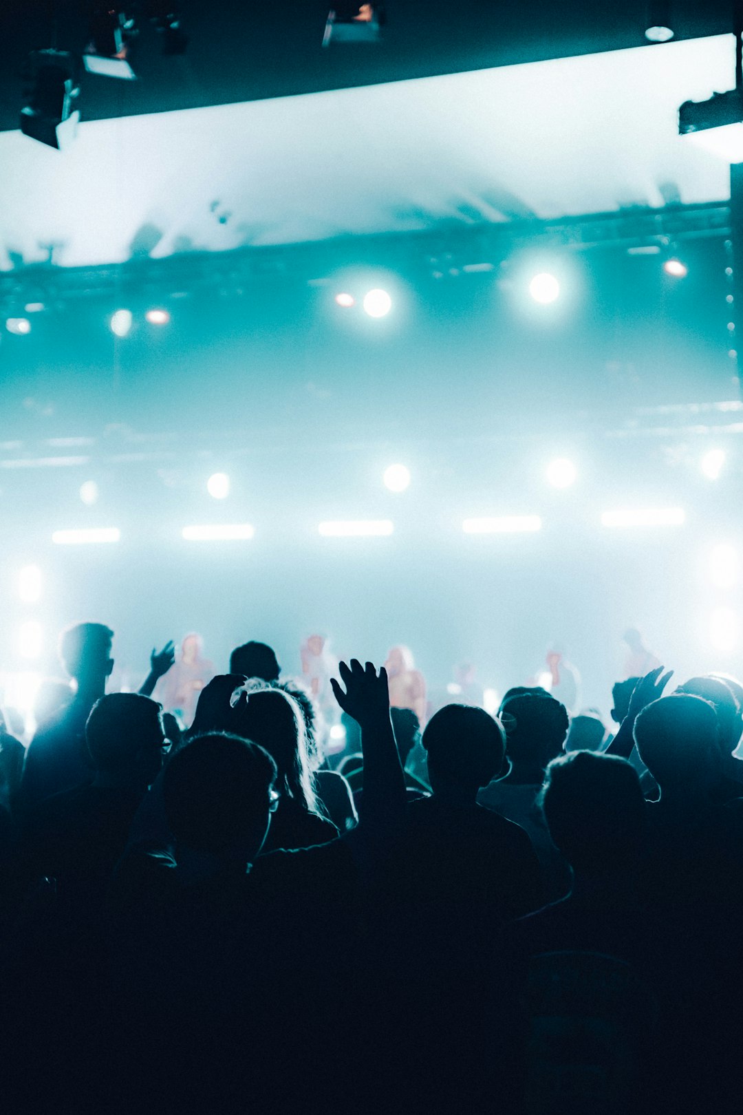 people standing on stage during night time