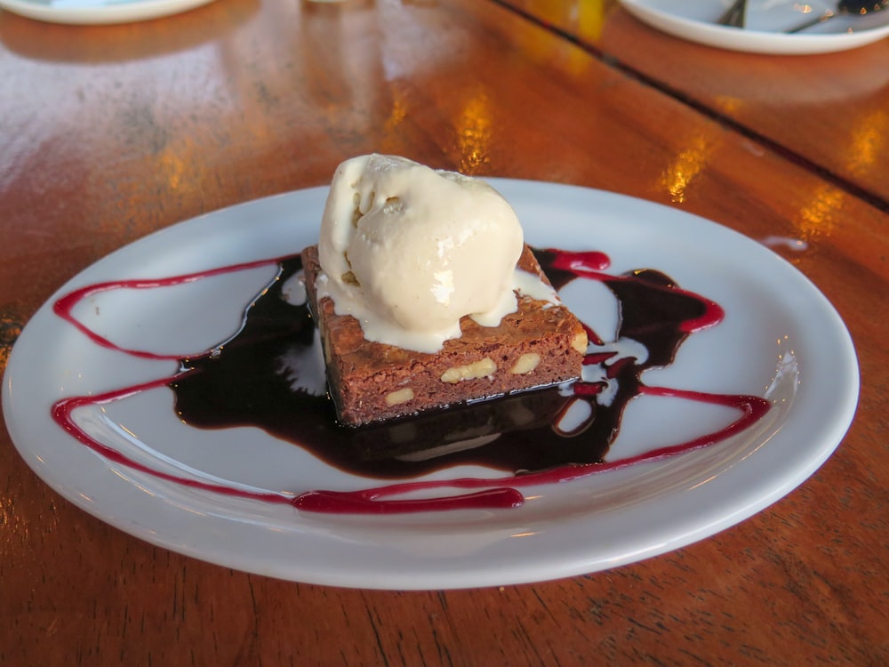 ice cream on white ceramic plate