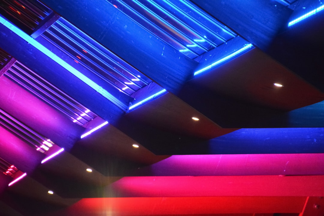 blue and red lighted ceiling