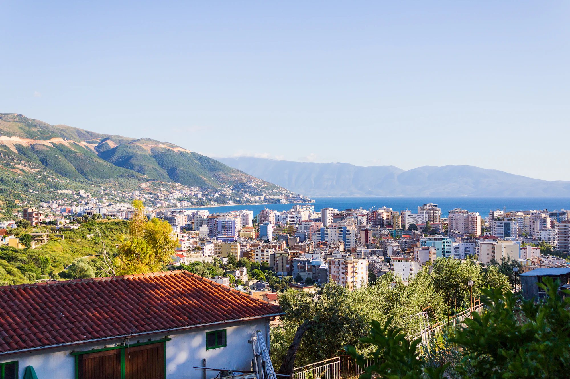 Aerial view of Vlorë city and bay, Albania