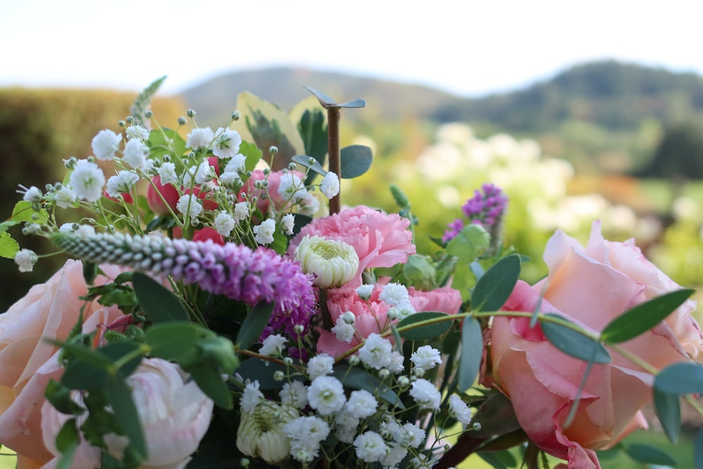 white and pink flower bouquet